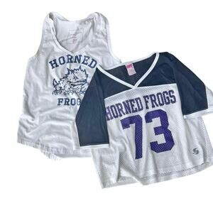 NCAA TCU Cropped Mesh Jersey and Horned Frog Racer aback Tank Shirt Bundle Sz M